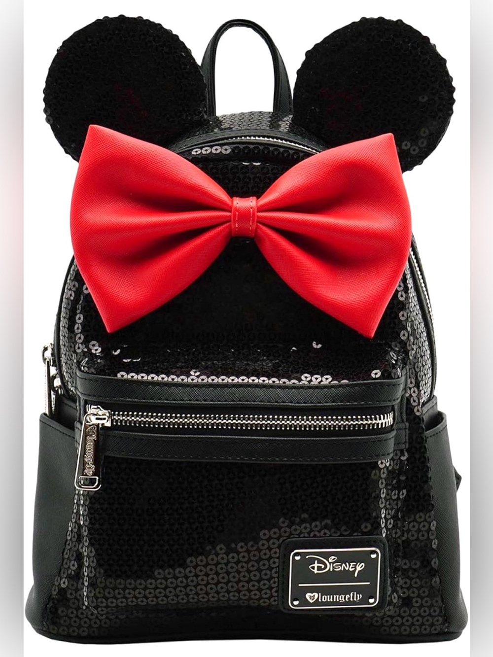 Loungefly Mini Backpack & Wallet - Disney Minnie Mouse Black Sequins w/ Red Bow